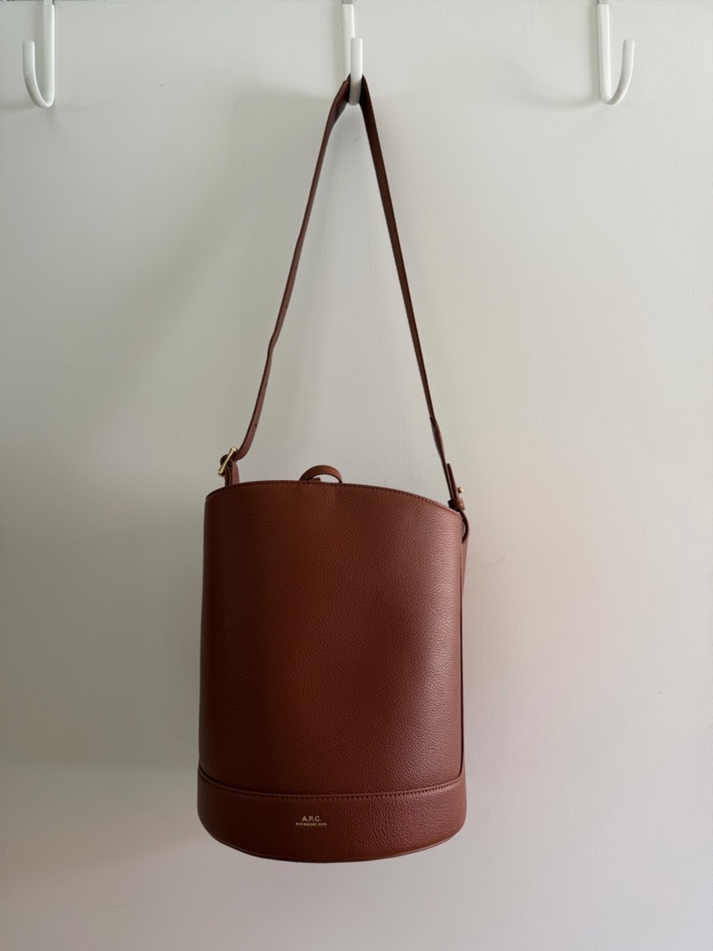 A.P.C. Pebbled Cognac Leather-Like Bucket Bag with Gold Hardware